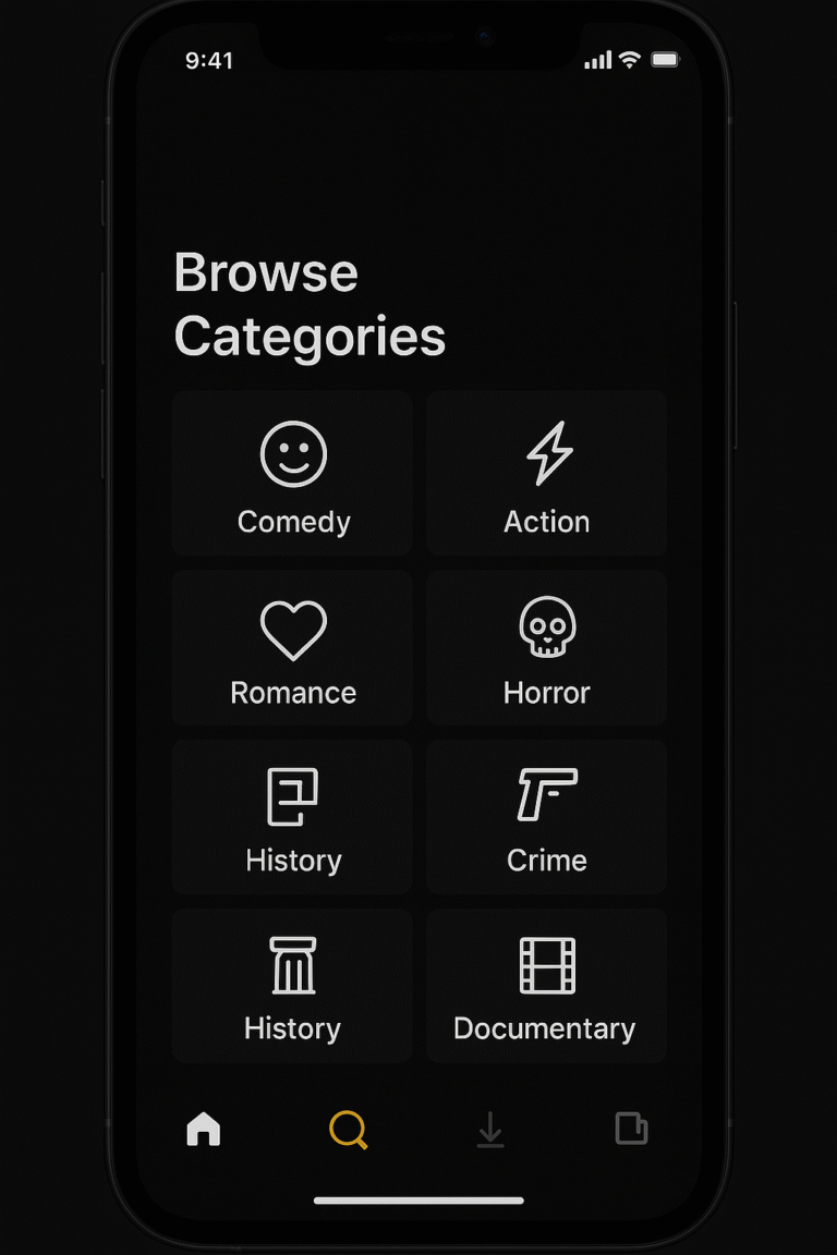 Castle app browse categories screen with genre icons